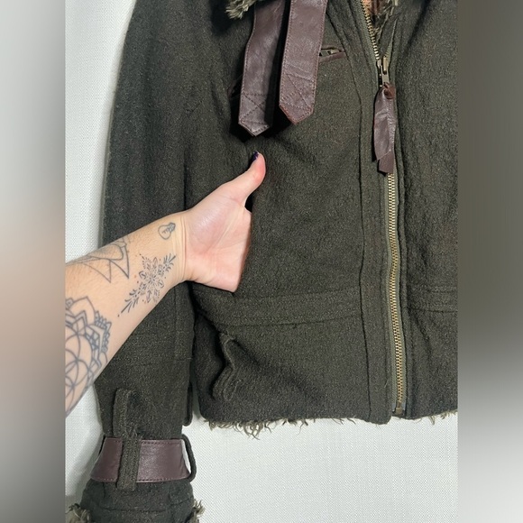 We The Free Woolie Knit Bomber Jacket Olive Green 0 - Picture 9 of 15